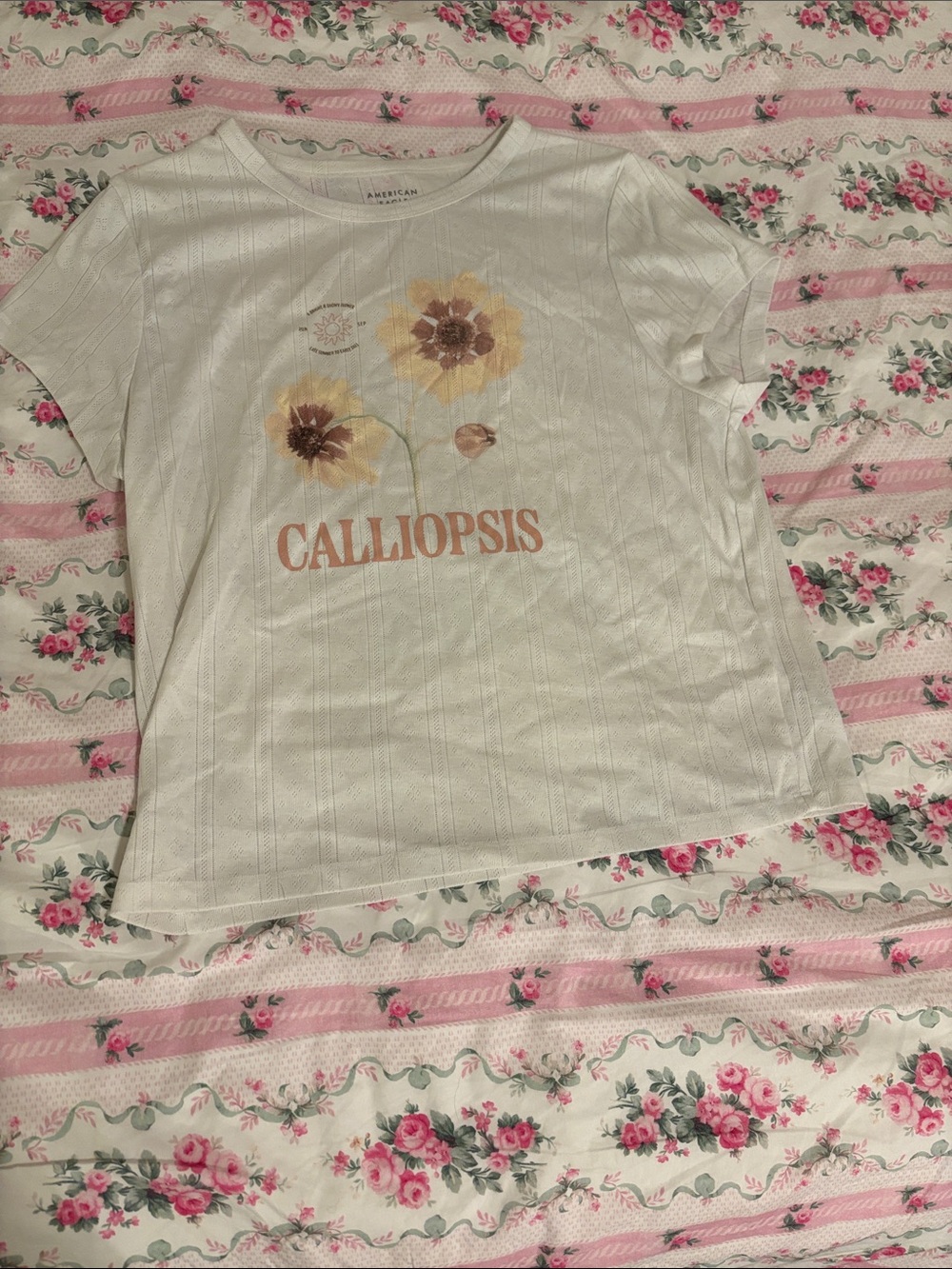 American Eagle Outfitters White Floral Calliopsis Graphic Tee